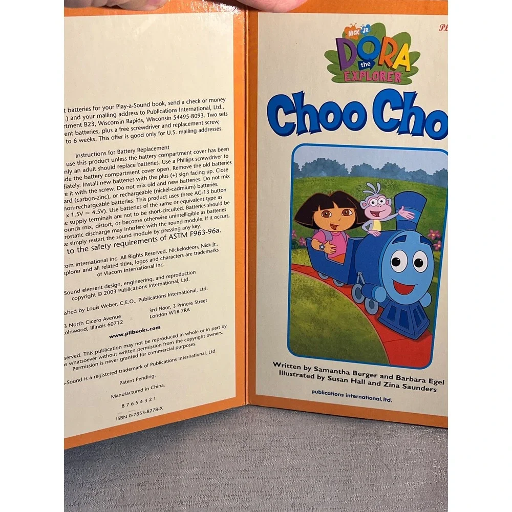 Dora the Explorer Choo Choo Play-a-Sound Book Nick Jr Azul Blue Train 2003 kids